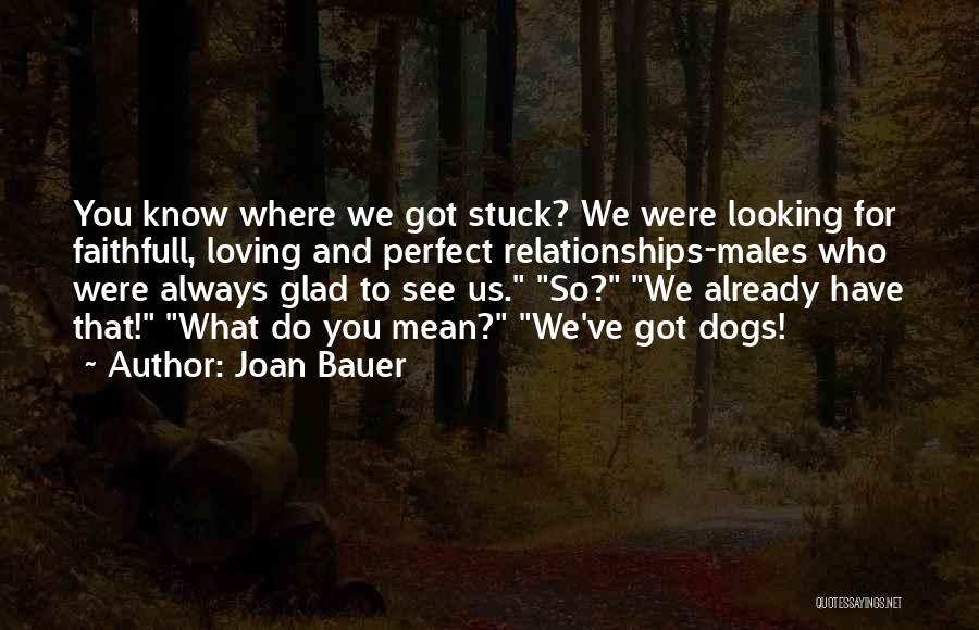 Joan Bauer Quotes: You Know Where We Got Stuck? We Were Looking For Faithfull, Loving And Perfect Relationships-males Who Were Always Glad To