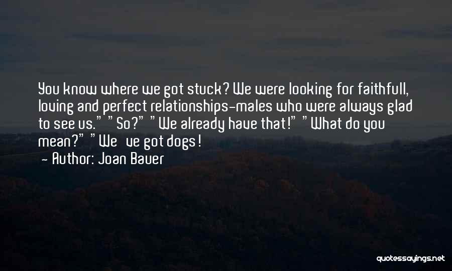 Joan Bauer Quotes: You Know Where We Got Stuck? We Were Looking For Faithfull, Loving And Perfect Relationships-males Who Were Always Glad To