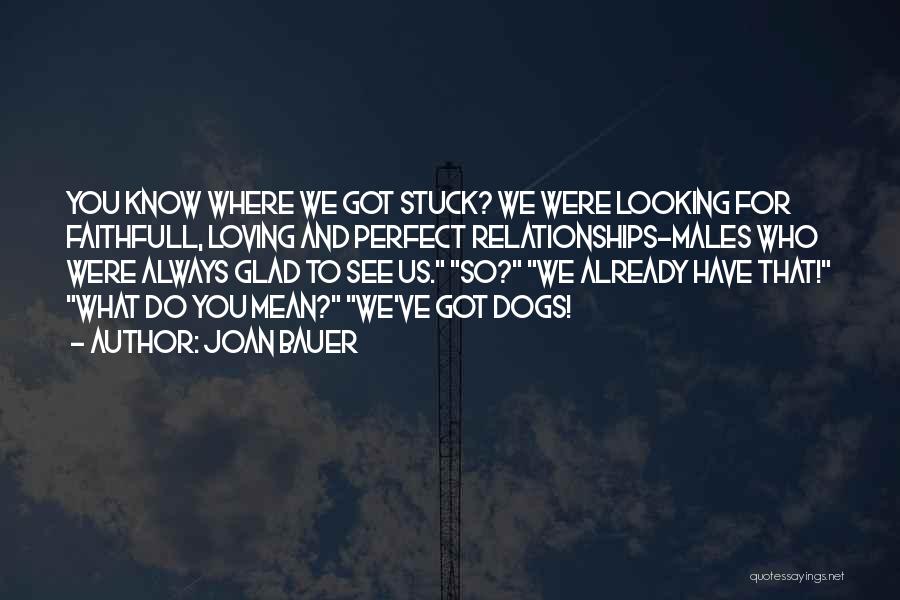 Joan Bauer Quotes: You Know Where We Got Stuck? We Were Looking For Faithfull, Loving And Perfect Relationships-males Who Were Always Glad To