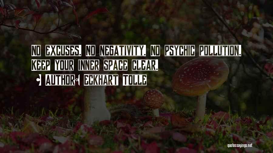 Eckhart Tolle Quotes: No Excuses. No Negativity. No Psychic Pollution. Keep Your Inner Space Clear.