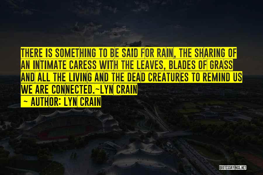 Lyn Crain Quotes: There Is Something To Be Said For Rain, The Sharing Of An Intimate Caress With The Leaves, Blades Of Grass