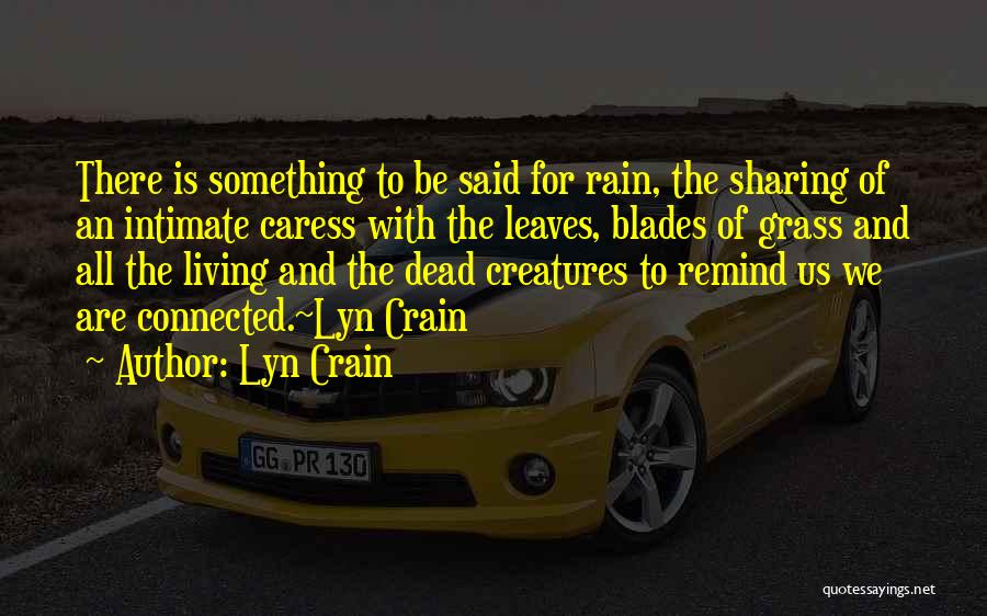 Lyn Crain Quotes: There Is Something To Be Said For Rain, The Sharing Of An Intimate Caress With The Leaves, Blades Of Grass