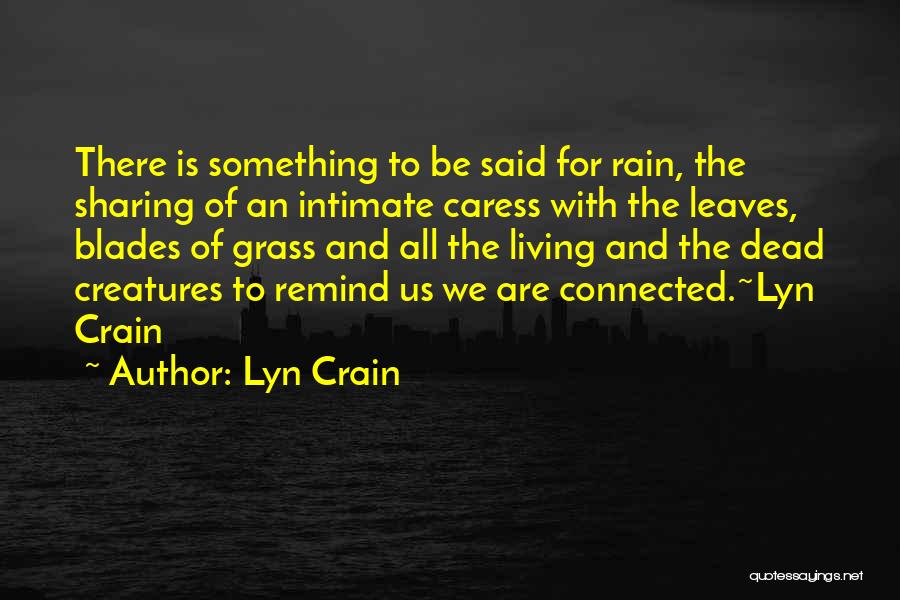 Lyn Crain Quotes: There Is Something To Be Said For Rain, The Sharing Of An Intimate Caress With The Leaves, Blades Of Grass