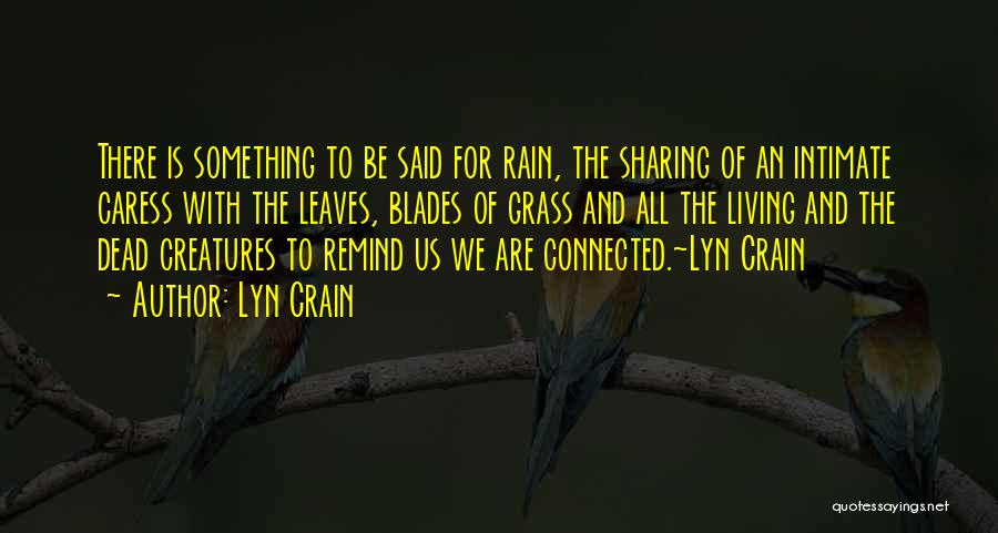 Lyn Crain Quotes: There Is Something To Be Said For Rain, The Sharing Of An Intimate Caress With The Leaves, Blades Of Grass