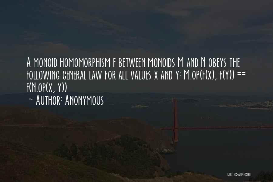 Anonymous Quotes: A Monoid Homomorphism F Between Monoids M And N Obeys The Following General Law For All Values X And Y: