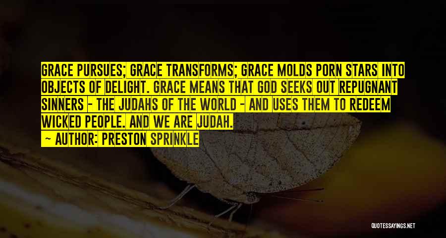 Preston Sprinkle Quotes: Grace Pursues; Grace Transforms; Grace Molds Porn Stars Into Objects Of Delight. Grace Means That God Seeks Out Repugnant Sinners