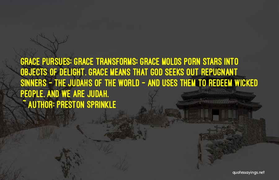 Preston Sprinkle Quotes: Grace Pursues; Grace Transforms; Grace Molds Porn Stars Into Objects Of Delight. Grace Means That God Seeks Out Repugnant Sinners