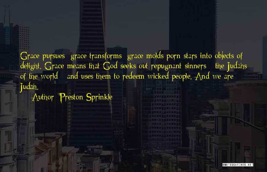 Preston Sprinkle Quotes: Grace Pursues; Grace Transforms; Grace Molds Porn Stars Into Objects Of Delight. Grace Means That God Seeks Out Repugnant Sinners