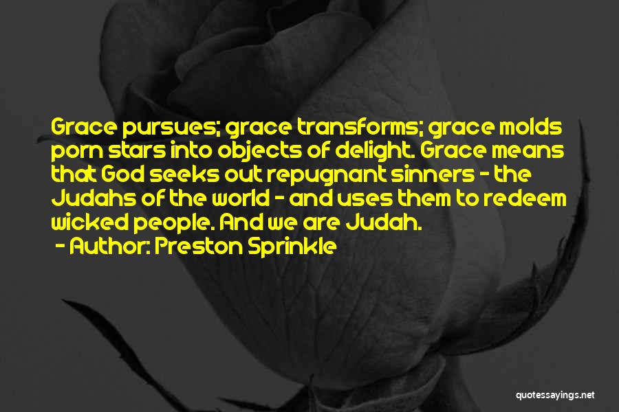 Preston Sprinkle Quotes: Grace Pursues; Grace Transforms; Grace Molds Porn Stars Into Objects Of Delight. Grace Means That God Seeks Out Repugnant Sinners