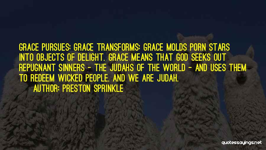 Preston Sprinkle Quotes: Grace Pursues; Grace Transforms; Grace Molds Porn Stars Into Objects Of Delight. Grace Means That God Seeks Out Repugnant Sinners