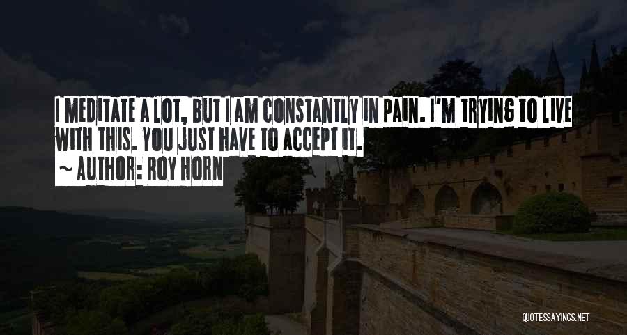 Roy Horn Quotes: I Meditate A Lot, But I Am Constantly In Pain. I'm Trying To Live With This. You Just Have To