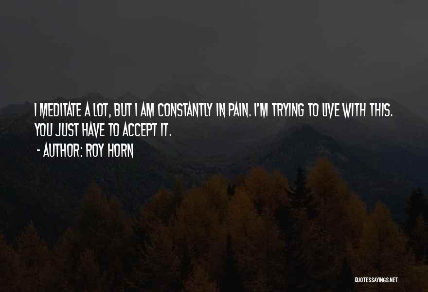 Roy Horn Quotes: I Meditate A Lot, But I Am Constantly In Pain. I'm Trying To Live With This. You Just Have To