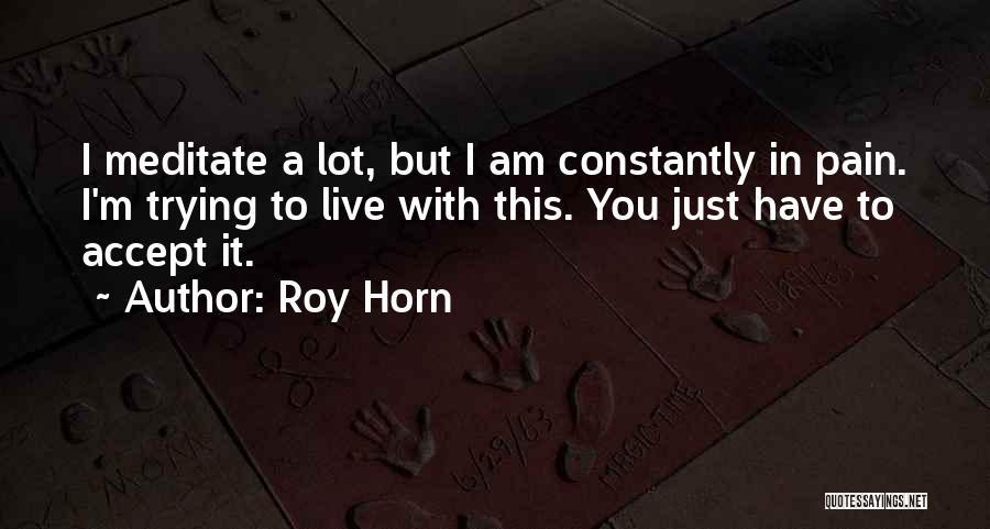 Roy Horn Quotes: I Meditate A Lot, But I Am Constantly In Pain. I'm Trying To Live With This. You Just Have To
