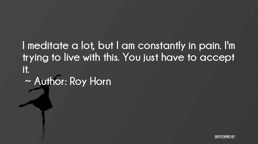 Roy Horn Quotes: I Meditate A Lot, But I Am Constantly In Pain. I'm Trying To Live With This. You Just Have To