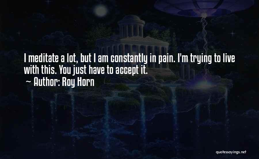 Roy Horn Quotes: I Meditate A Lot, But I Am Constantly In Pain. I'm Trying To Live With This. You Just Have To