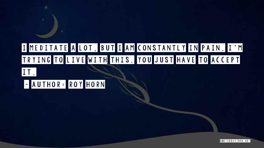 Roy Horn Quotes: I Meditate A Lot, But I Am Constantly In Pain. I'm Trying To Live With This. You Just Have To