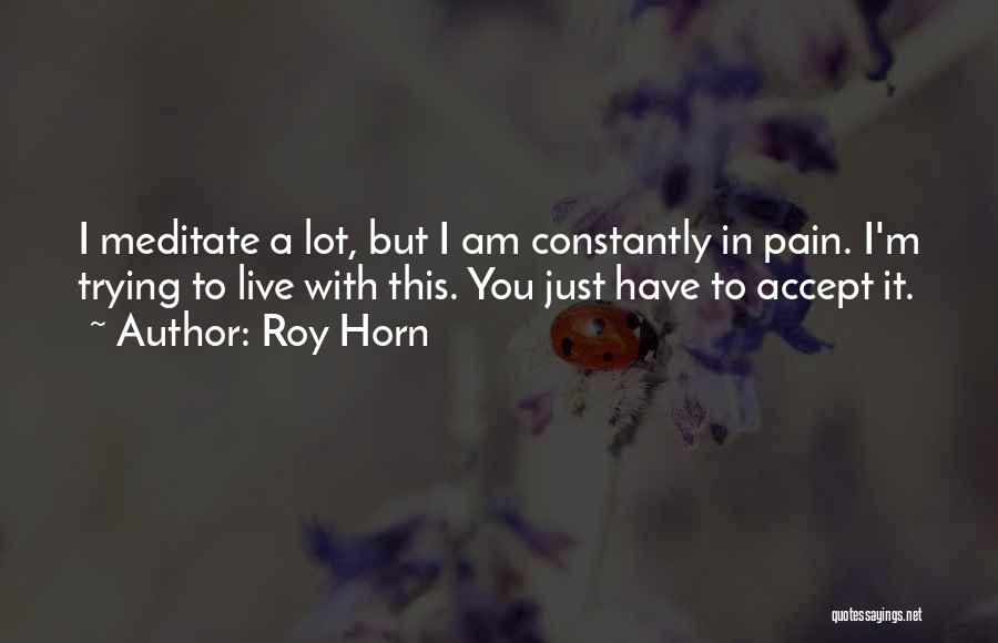 Roy Horn Quotes: I Meditate A Lot, But I Am Constantly In Pain. I'm Trying To Live With This. You Just Have To