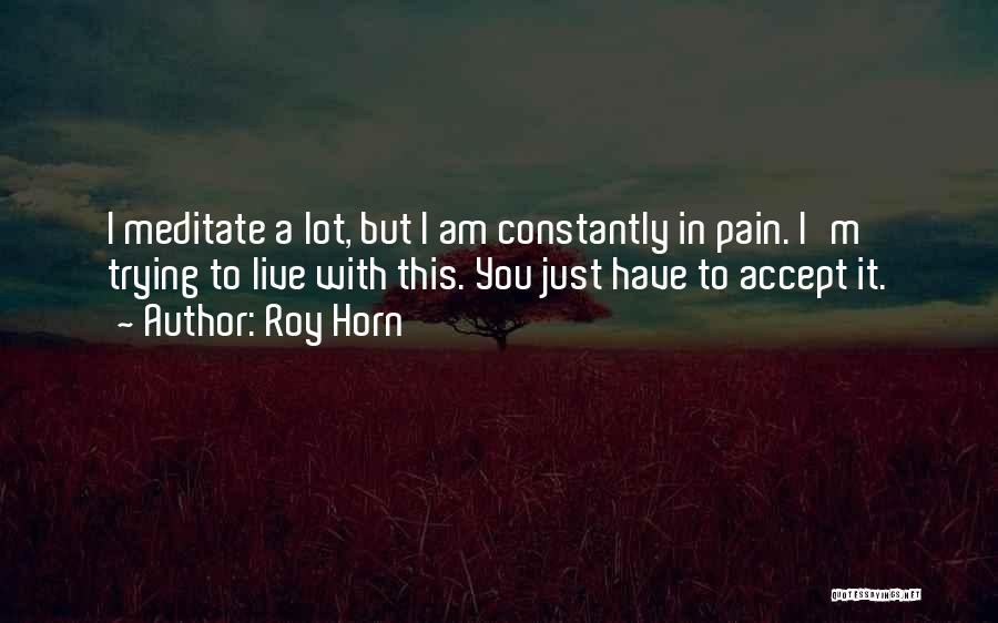 Roy Horn Quotes: I Meditate A Lot, But I Am Constantly In Pain. I'm Trying To Live With This. You Just Have To