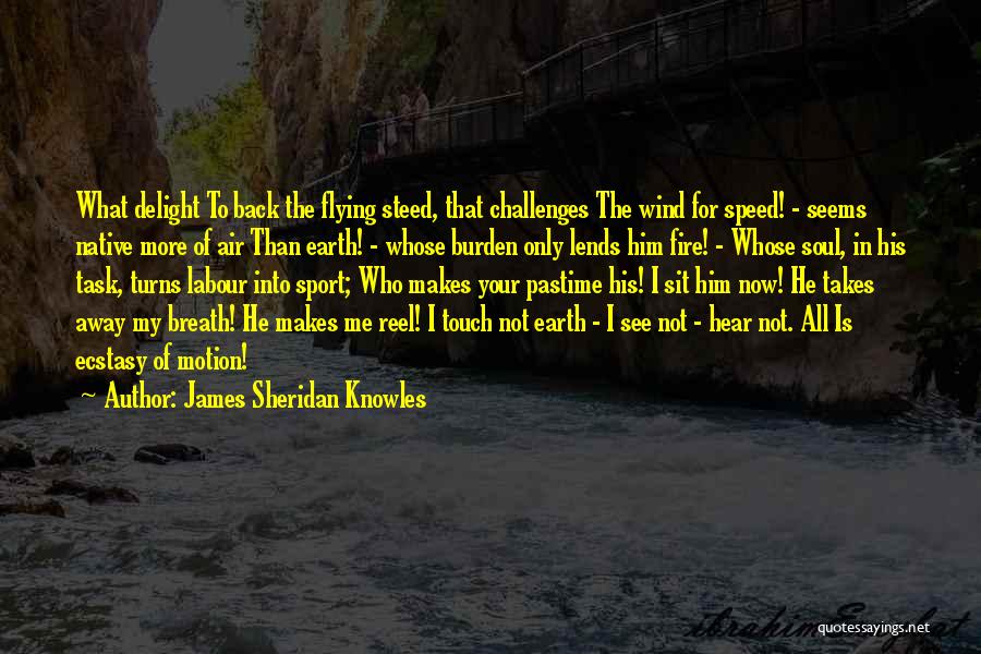 James Sheridan Knowles Quotes: What Delight To Back The Flying Steed, That Challenges The Wind For Speed! - Seems Native More Of Air Than