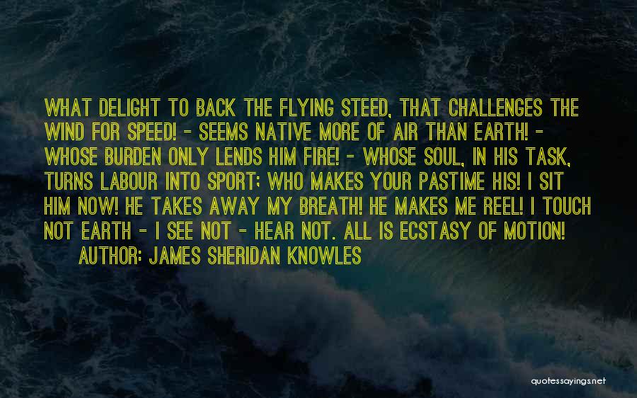 James Sheridan Knowles Quotes: What Delight To Back The Flying Steed, That Challenges The Wind For Speed! - Seems Native More Of Air Than