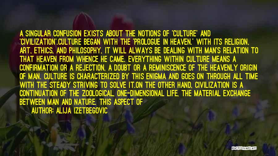 Alija Izetbegovic Quotes: A Singular Confusion Exists About The Notions Of 'culture' And 'civilization'.culture Began With The 'prologue In Heaven.' With Its Religion,