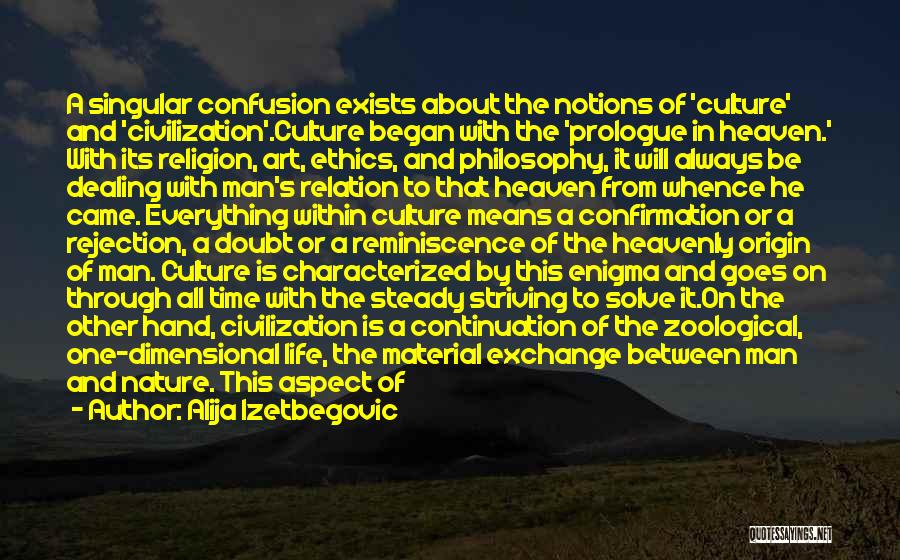 Alija Izetbegovic Quotes: A Singular Confusion Exists About The Notions Of 'culture' And 'civilization'.culture Began With The 'prologue In Heaven.' With Its Religion,