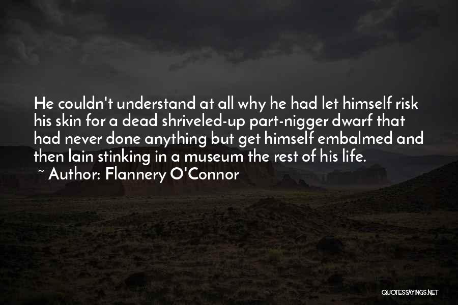 Flannery O'Connor Quotes: He Couldn't Understand At All Why He Had Let Himself Risk His Skin For A Dead Shriveled-up Part-nigger Dwarf That