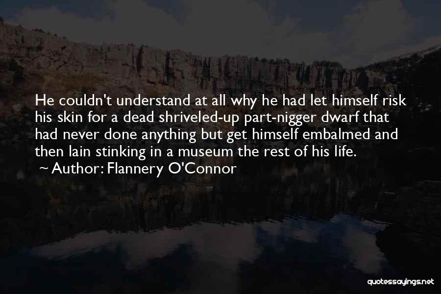 Flannery O'Connor Quotes: He Couldn't Understand At All Why He Had Let Himself Risk His Skin For A Dead Shriveled-up Part-nigger Dwarf That