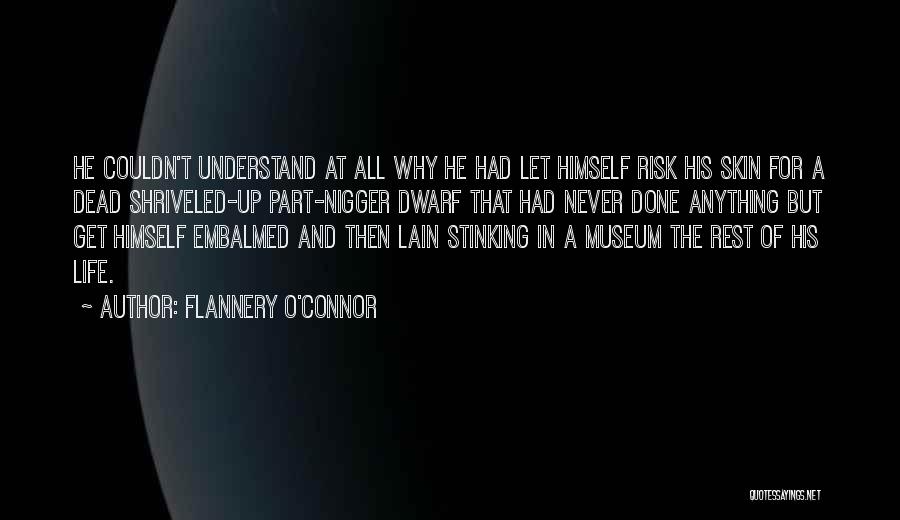 Flannery O'Connor Quotes: He Couldn't Understand At All Why He Had Let Himself Risk His Skin For A Dead Shriveled-up Part-nigger Dwarf That