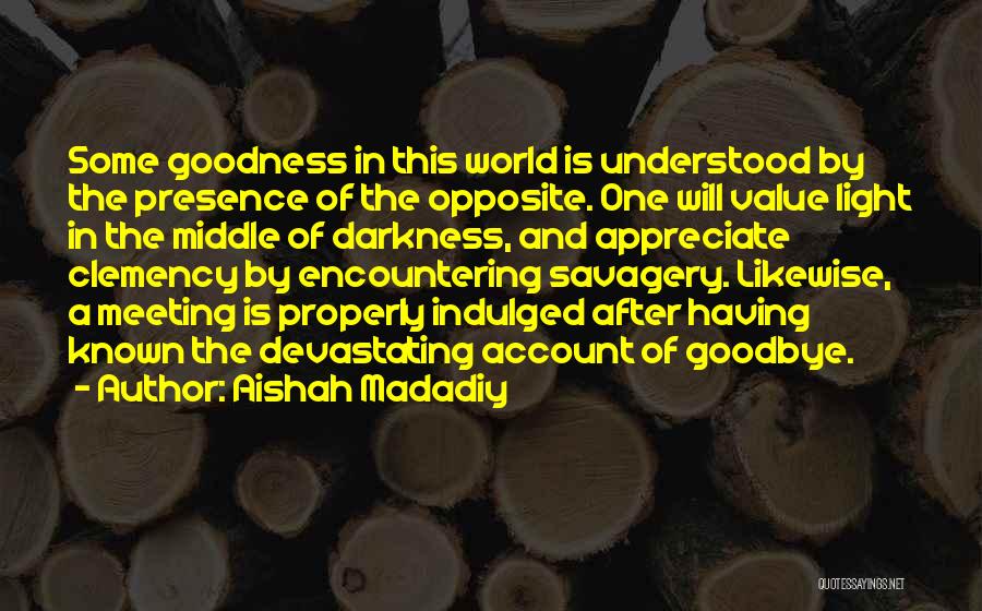 Aishah Madadiy Quotes: Some Goodness In This World Is Understood By The Presence Of The Opposite. One Will Value Light In The Middle