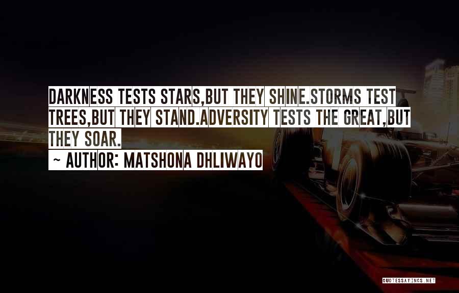 Matshona Dhliwayo Quotes: Darkness Tests Stars,but They Shine.storms Test Trees,but They Stand.adversity Tests The Great,but They Soar.