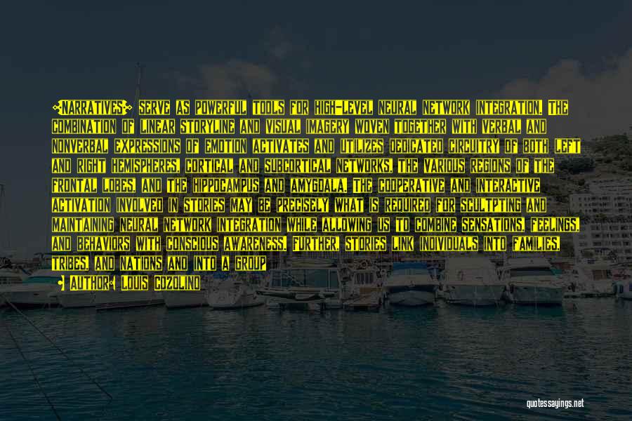 Louis Cozolino Quotes: [narratives] Serve As Powerful Tools For High-level Neural Network Integration. The Combination Of Linear Storyline And Visual Imagery Woven Together