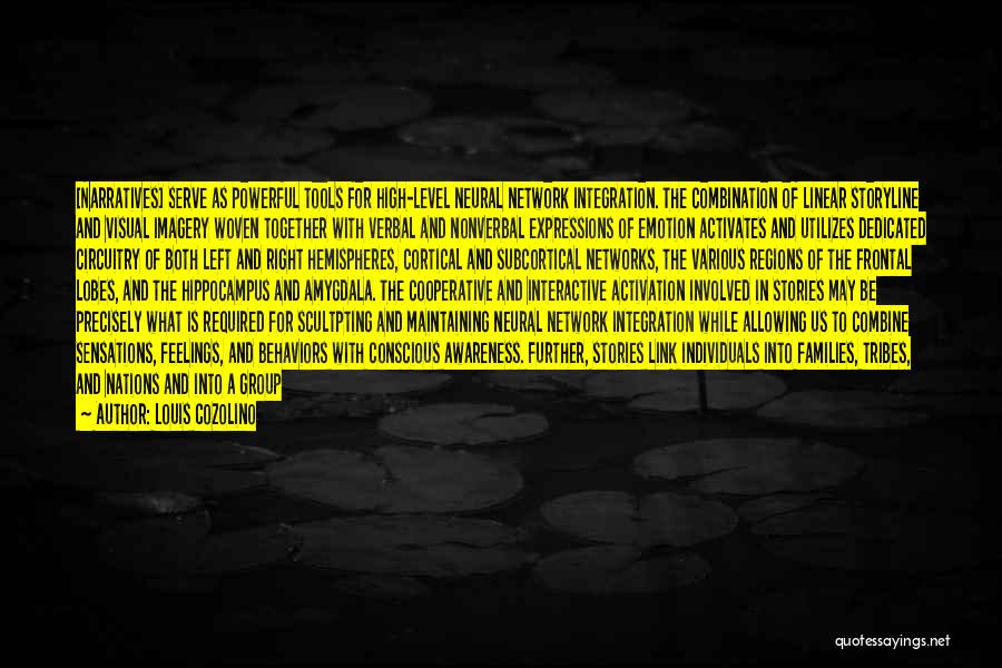 Louis Cozolino Quotes: [narratives] Serve As Powerful Tools For High-level Neural Network Integration. The Combination Of Linear Storyline And Visual Imagery Woven Together