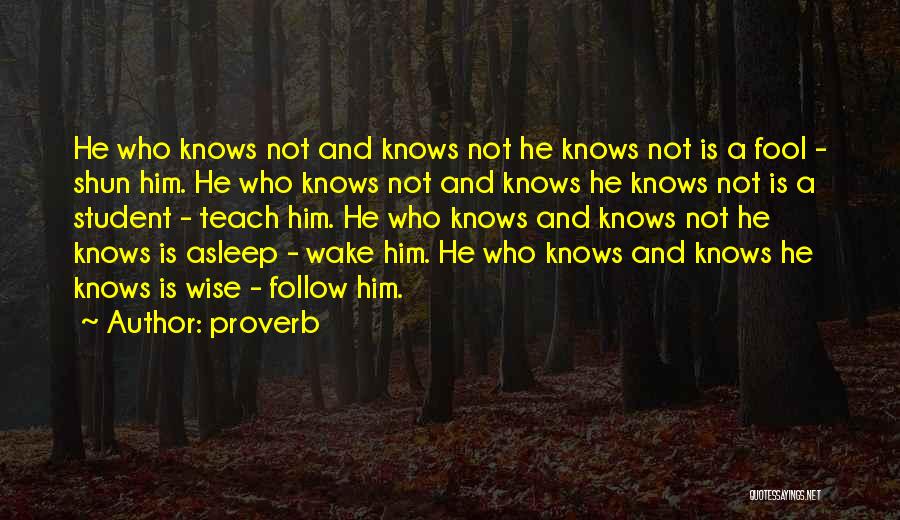 Proverb Quotes: He Who Knows Not And Knows Not He Knows Not Is A Fool - Shun Him. He Who Knows Not