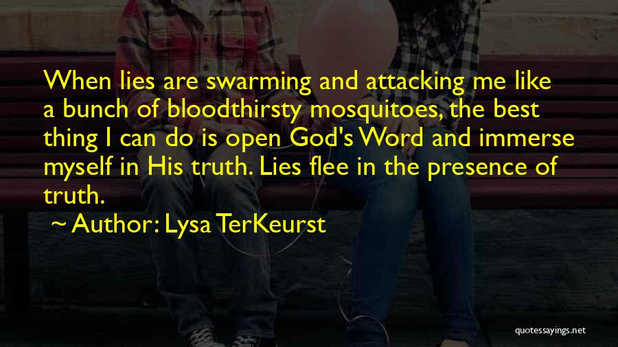 Lysa TerKeurst Quotes: When Lies Are Swarming And Attacking Me Like A Bunch Of Bloodthirsty Mosquitoes, The Best Thing I Can Do Is