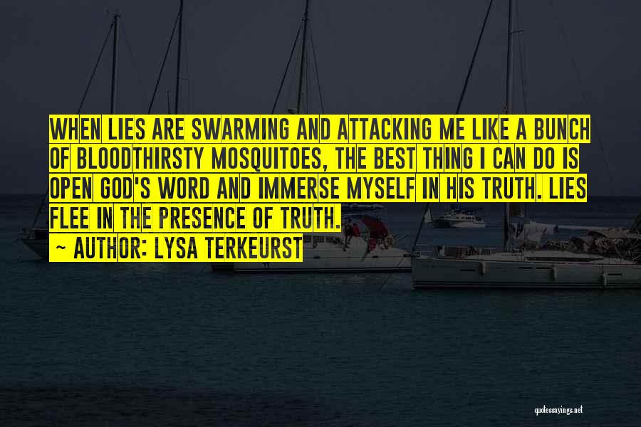 Lysa TerKeurst Quotes: When Lies Are Swarming And Attacking Me Like A Bunch Of Bloodthirsty Mosquitoes, The Best Thing I Can Do Is