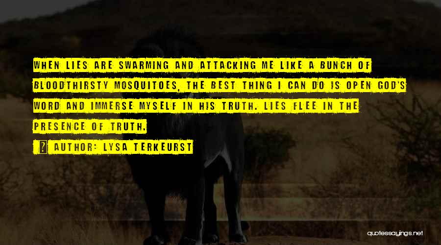 Lysa TerKeurst Quotes: When Lies Are Swarming And Attacking Me Like A Bunch Of Bloodthirsty Mosquitoes, The Best Thing I Can Do Is