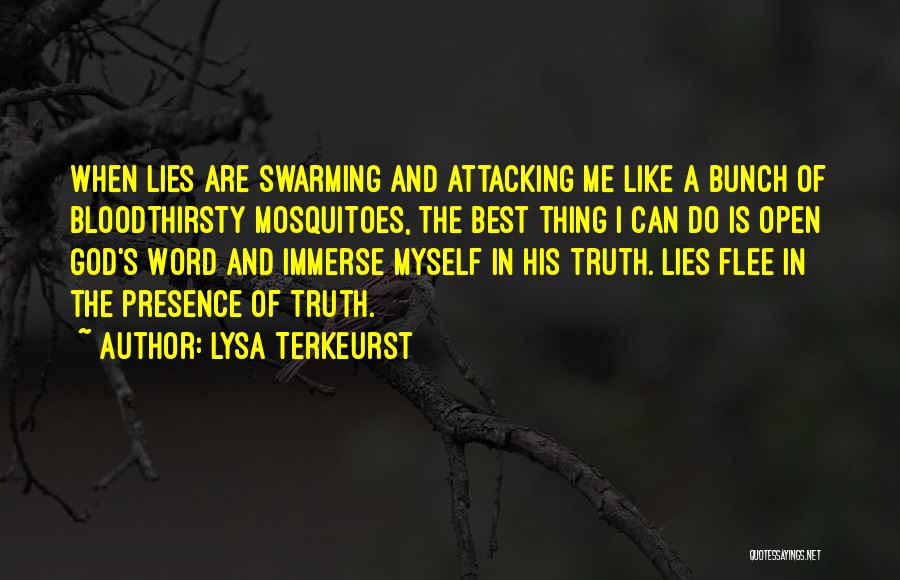 Lysa TerKeurst Quotes: When Lies Are Swarming And Attacking Me Like A Bunch Of Bloodthirsty Mosquitoes, The Best Thing I Can Do Is