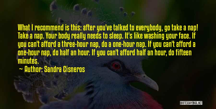 Sandra Cisneros Quotes: What I Recommend Is This: After You've Talked To Everybody, Go Take A Nap! Take A Nap. Your Body Really