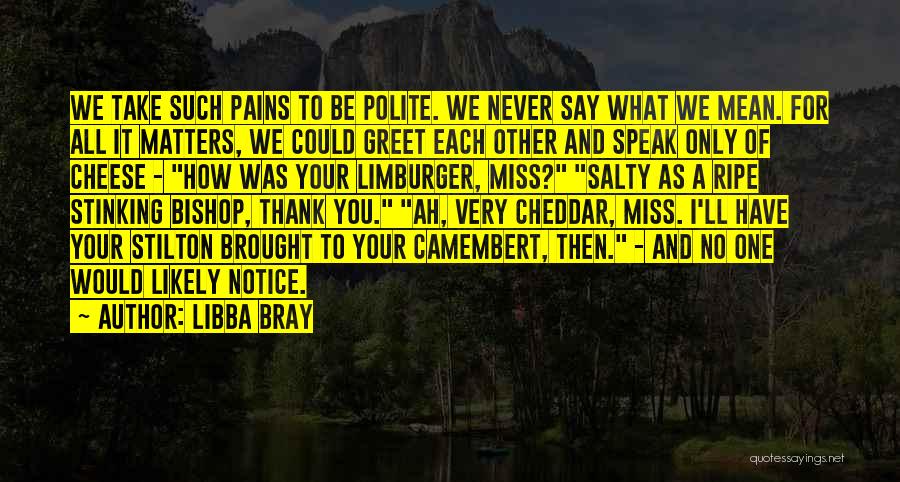 Libba Bray Quotes: We Take Such Pains To Be Polite. We Never Say What We Mean. For All It Matters, We Could Greet