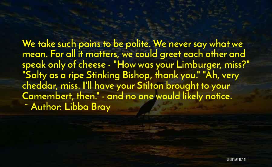Libba Bray Quotes: We Take Such Pains To Be Polite. We Never Say What We Mean. For All It Matters, We Could Greet
