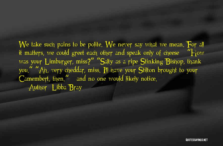 Libba Bray Quotes: We Take Such Pains To Be Polite. We Never Say What We Mean. For All It Matters, We Could Greet