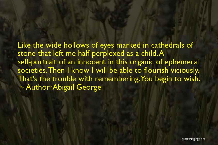 Abigail George Quotes: Like The Wide Hollows Of Eyes Marked In Cathedrals Of Stone That Left Me Half-perplexed As A Child. A Self-portrait