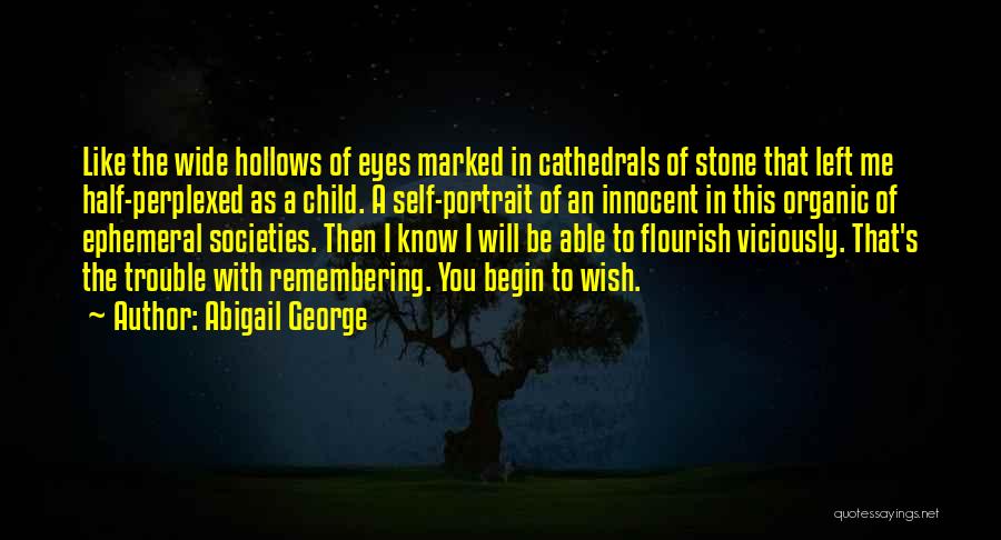 Abigail George Quotes: Like The Wide Hollows Of Eyes Marked In Cathedrals Of Stone That Left Me Half-perplexed As A Child. A Self-portrait