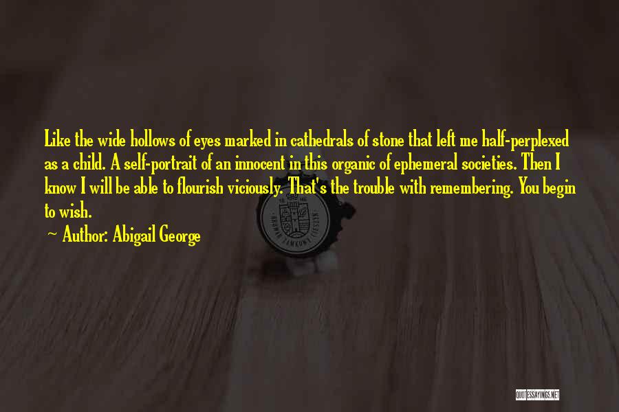 Abigail George Quotes: Like The Wide Hollows Of Eyes Marked In Cathedrals Of Stone That Left Me Half-perplexed As A Child. A Self-portrait