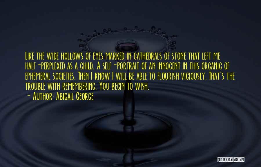 Abigail George Quotes: Like The Wide Hollows Of Eyes Marked In Cathedrals Of Stone That Left Me Half-perplexed As A Child. A Self-portrait