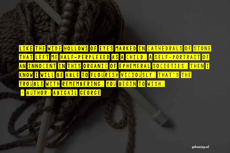 Abigail George Quotes: Like The Wide Hollows Of Eyes Marked In Cathedrals Of Stone That Left Me Half-perplexed As A Child. A Self-portrait