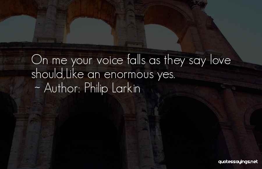 Philip Larkin Quotes: On Me Your Voice Falls As They Say Love Should,like An Enormous Yes.