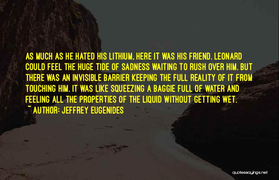 Jeffrey Eugenides Quotes: As Much As He Hated His Lithium, Here It Was His Friend. Leonard Could Feel The Huge Tide Of Sadness