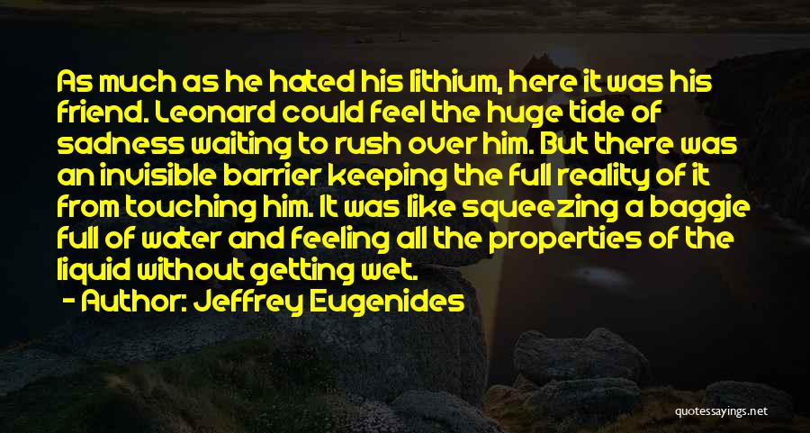 Jeffrey Eugenides Quotes: As Much As He Hated His Lithium, Here It Was His Friend. Leonard Could Feel The Huge Tide Of Sadness
